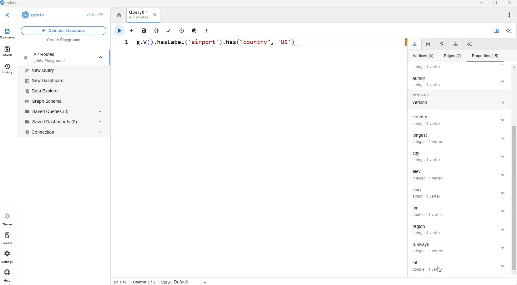 The gdotv no-code Data Explorer lets you filter against any property of the nodes or edges in your graph.
