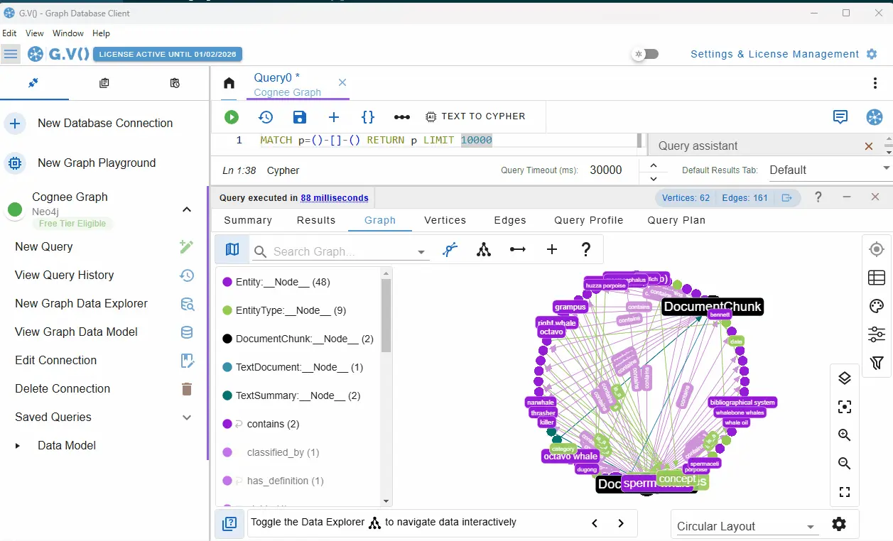 Use G.V() data explorer to examine the knowledge graph.