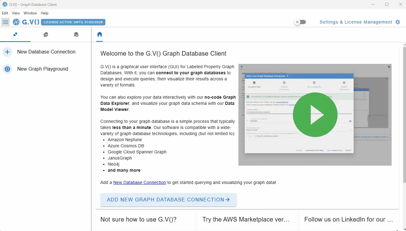 Adding a new graph database connection to Aerospike Graph in G.V()