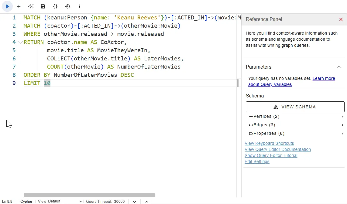 gdotv's build-in documentation for Cypher, right at your fingertips
